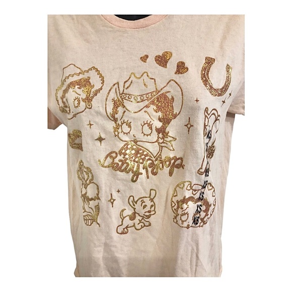 Betty Boop salmon peach gold graphic print‎ western themed tshirt size XS new - Picture 12 of 15